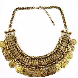 Vintage Style Coin Tassel Collar Necklace